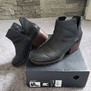 Sorel black bootie..slip on..size 7...2 inch heel. Great, well made shoe